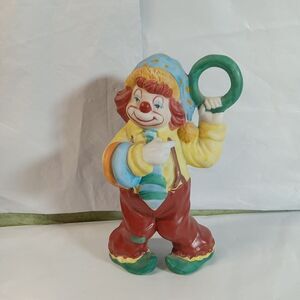 Vintage 1986 Clown Figure Ceramic Enesco-6 In Tall-Red Pants-Circus-Rings